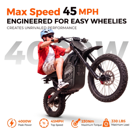 ABKDO 4000W Peak Electric Bicycle with Front Suspension 48V 23AH Battery 14"Inch Tires 45 MPH Speed 40 Miles Range for Snow Mountain Road Riding