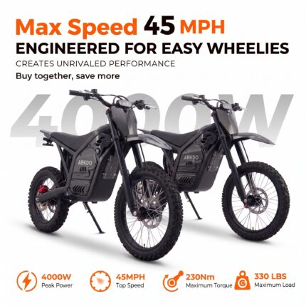 ABKDO 4000W Peak Electric Bicycle with Front Suspension 48V 23AH Battery 14"Inch Tires 45 MPH Speed 40 Miles Range for Snow Mountain Road Riding